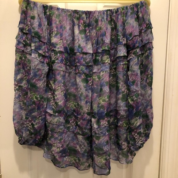 Haniiy 100% Silk Off-The-Shoulder Ruffled Top - Picture 1 of 8